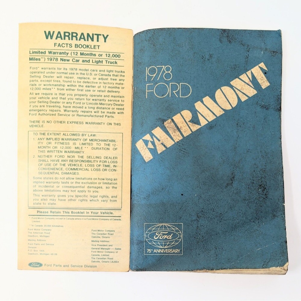 Vtg Original 1978 Ford Fairmont Owner's Manual Guide And Warranty Facts Booklet